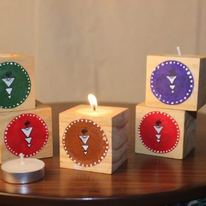 Candle Holder Warli Handpainted- Set of 5 (Assorted)