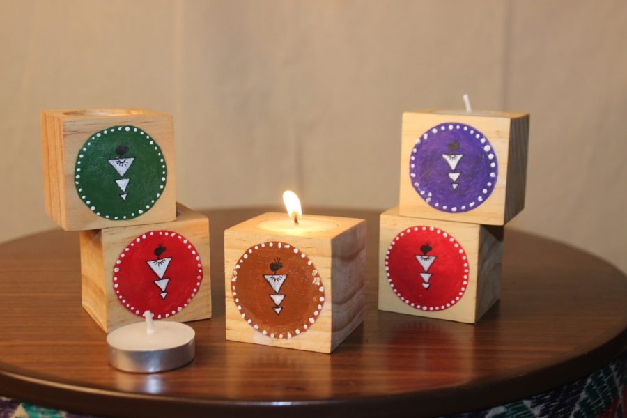 Candle Holder Warli Handpainted- Set of 5 (Assorted)