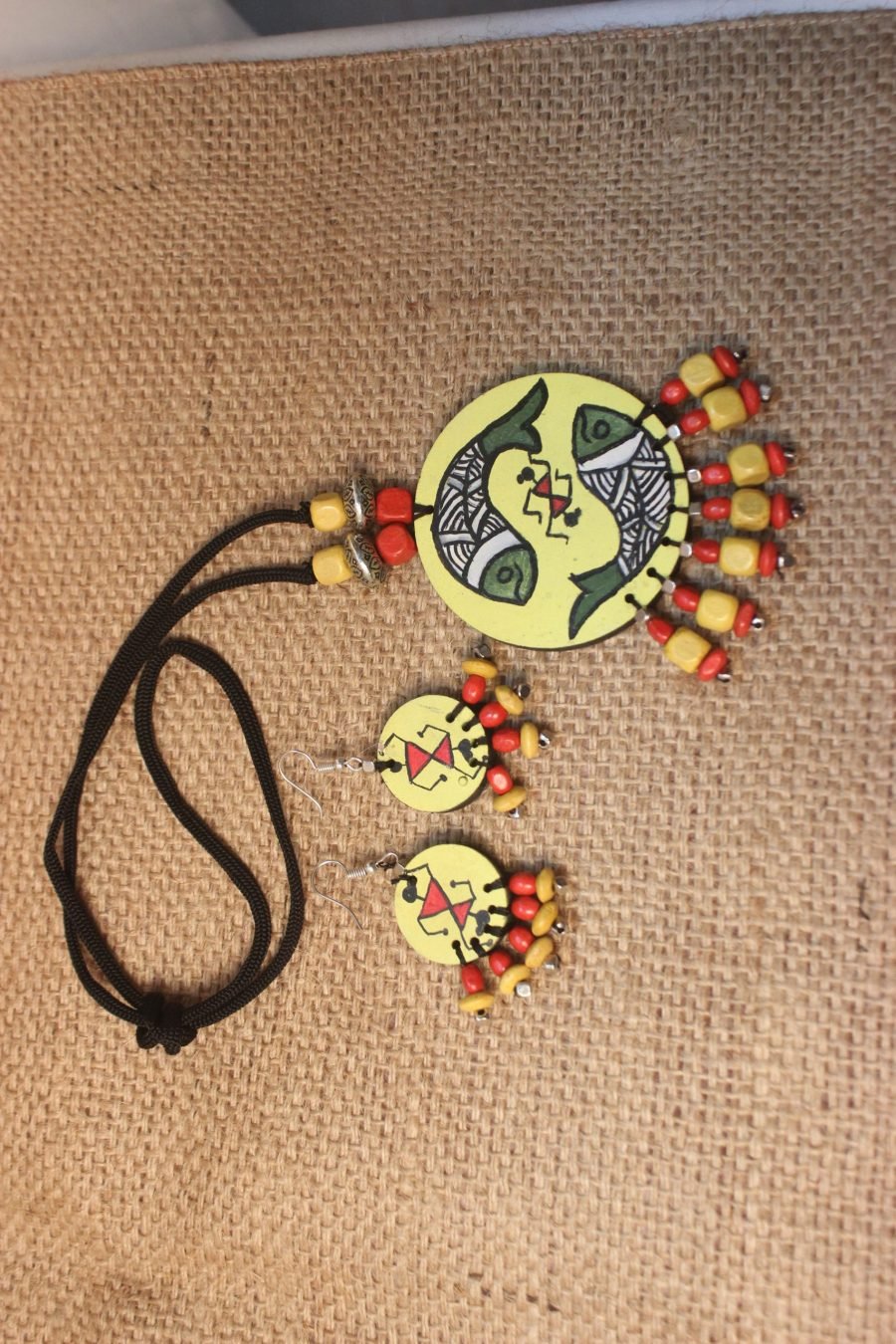 Warli Hand-painted Necklace Set with fish motif